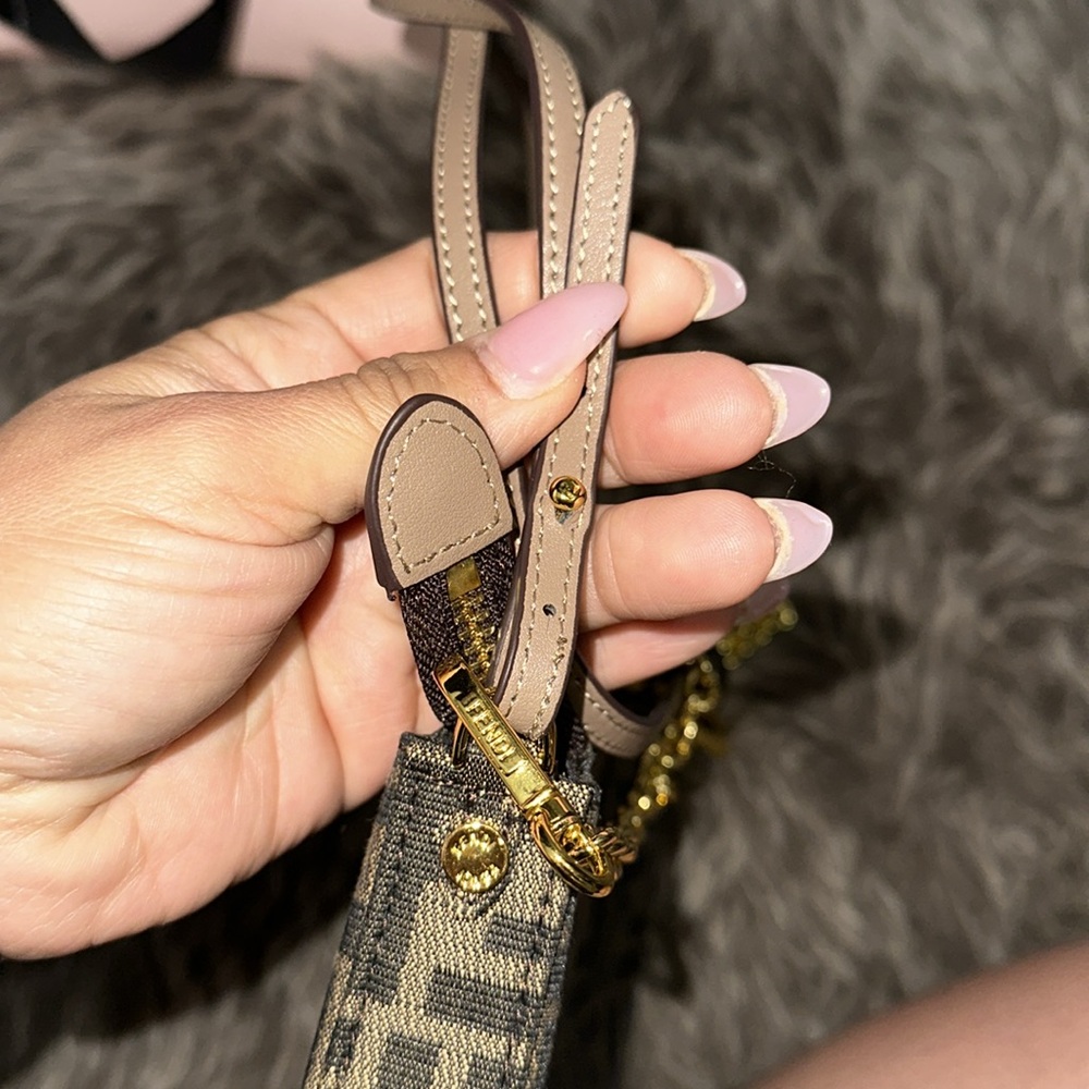 Brown Monogram Crossbody Bag with Gold Chain - Picture 6 of 8